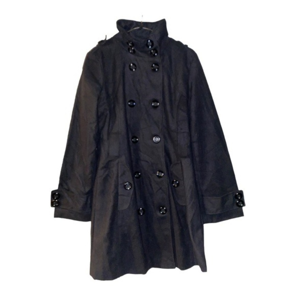 Vintage Taxi Black Double Breasted Military High Neck Wool Blend‎ Coat Women M